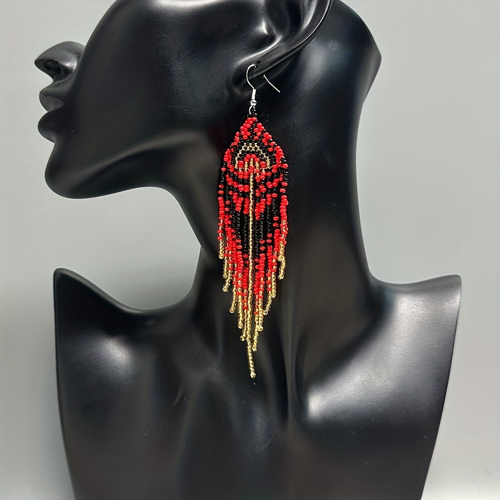 Vintage Dangle Beaded Earrings with Tassels